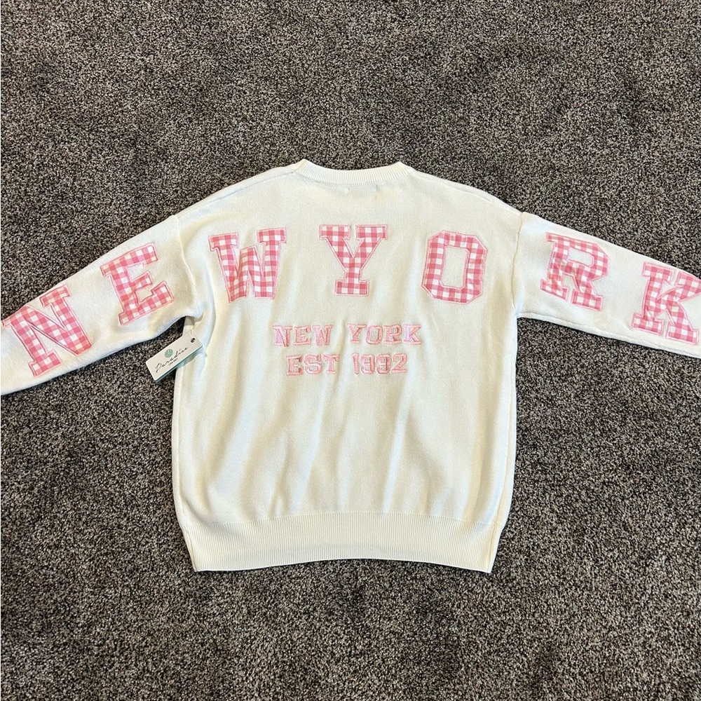 White and Pink New York Sweater